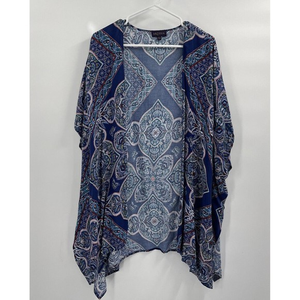 Artesia Women Blue Paisley Print Open Front Kimono Cardigan M L‎